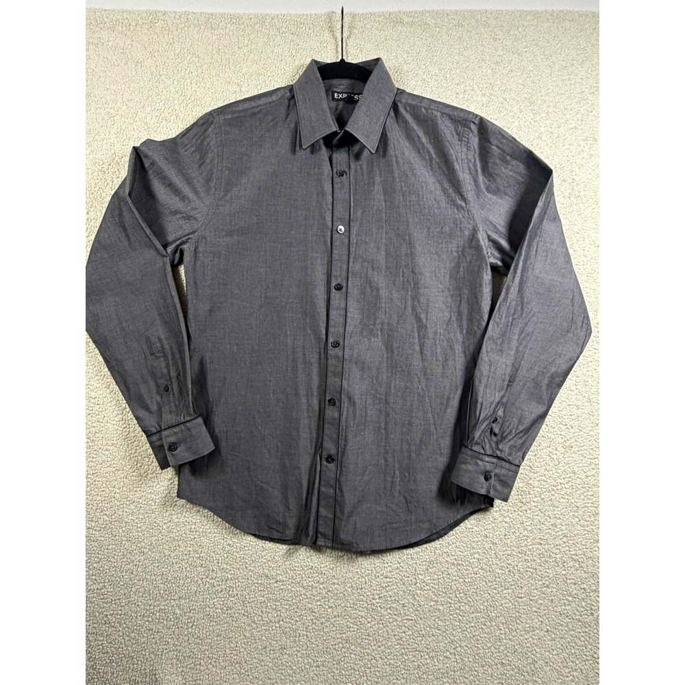 Express Men's Gray Solid Dress Shirt 15-15 1/2 32/33 Fitted Cotton Easy Care